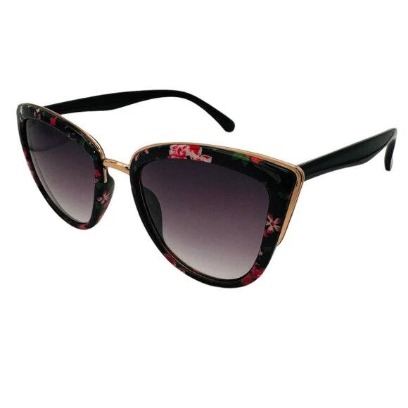 9087 | Pink/Black Floral Cateye Sunglasses - Picture 2 of 5